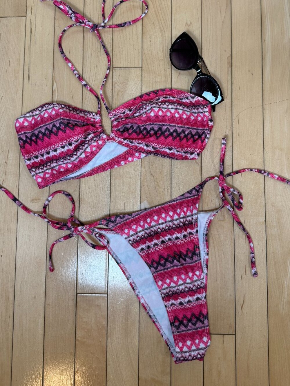Zaful Batik Print Pink Bandeau Style Bikini Size Medium